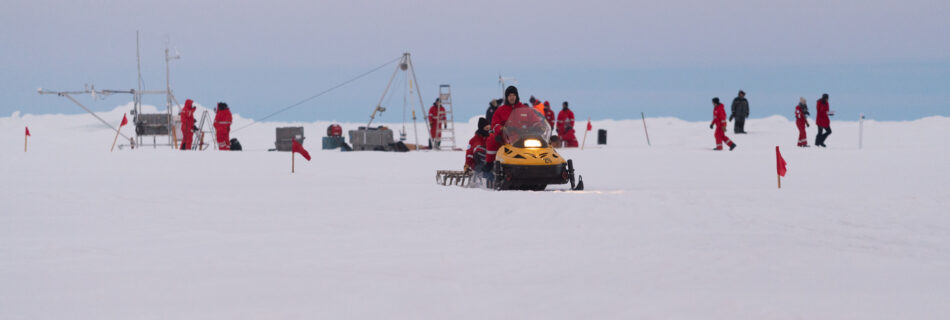 Scientists work on an ice floe during the MOSAiC expedition