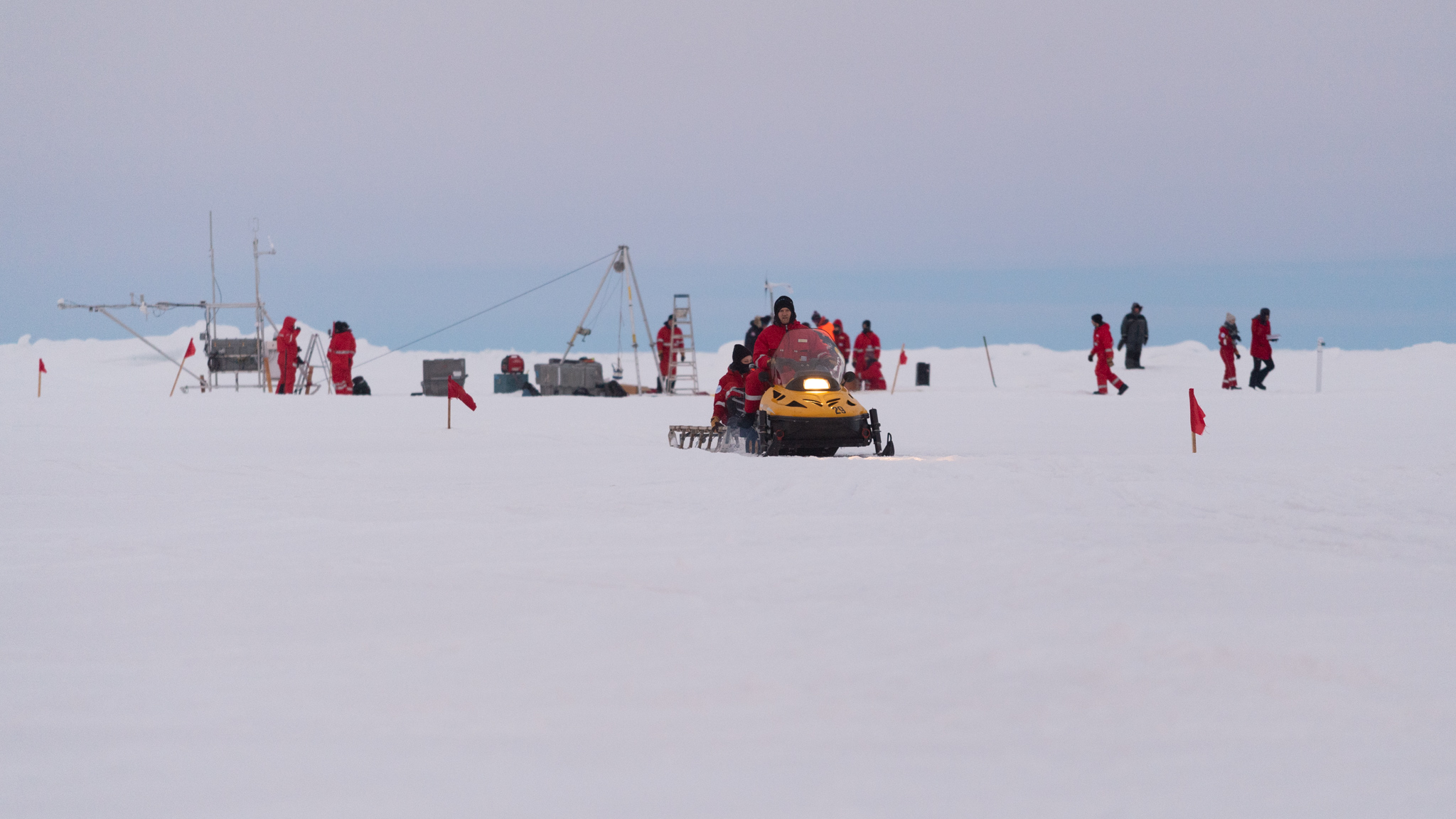 Scientists work on an ice floe during the MOSAiC expedition